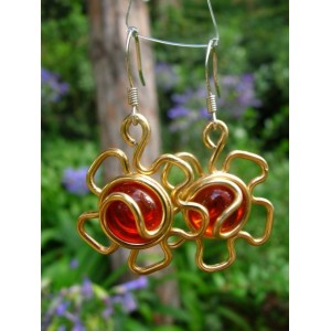 Boucles d'oreilles "flor" en métal+verre colorés