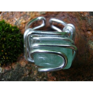 Square ring with big natural stone