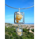 "Double carrés" pendant with 2 natural stones