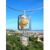 Long pendentif "double-carrés" avec citrines