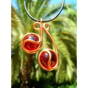 "Griottes" copper pendant with colored glass