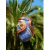 Grand pendentif "arabesque" en cuivre avec galet de sodalite