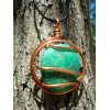 Grand pendentif "tourbillon" en cuivre avec galet d'amazonite