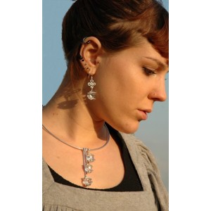 "Triptik" necklace and earrings with colored glass