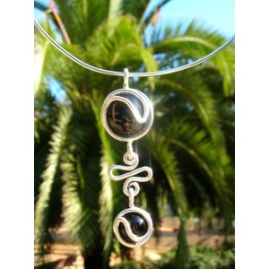 "Ola" long pendant with colored glass