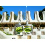 Square earrings with coloured glass bead