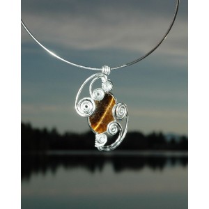 Pendentif "BarroKa" avec galet de pierre naturelle