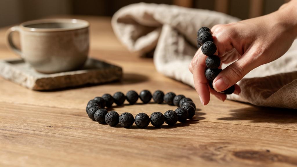 Bracelet en pierre de lave au poignet