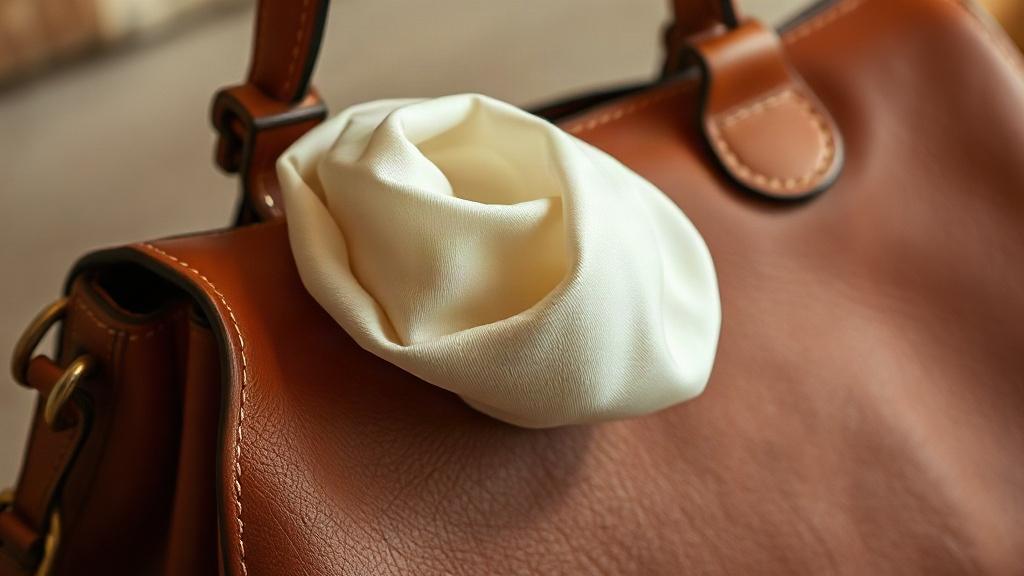Carré de soie noué sur l'anse d'un sac à main en cuir