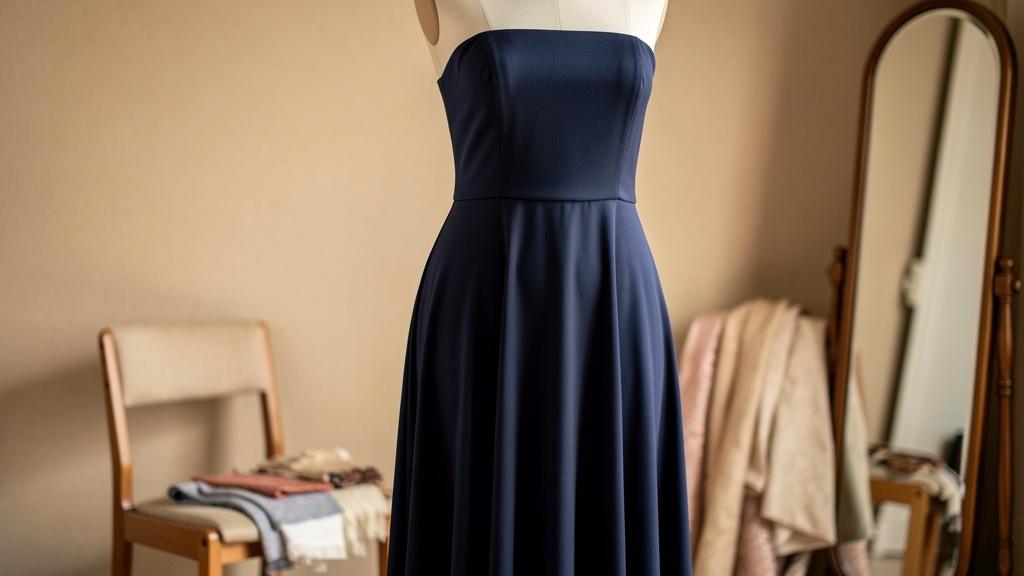 Silhouette féminine généreuse dans une robe empire marine