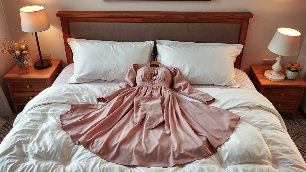 Tenue complète posée sur un lit avec trois pièces distinctes