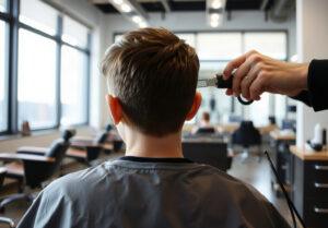 Adolescent garçon chez le coiffeur pour une coupe dégradée