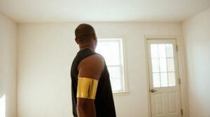 Bracelet doré porté haut sur le bras d'un homme