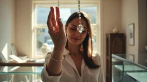 Femme examinant un collier Swarovski en boutique