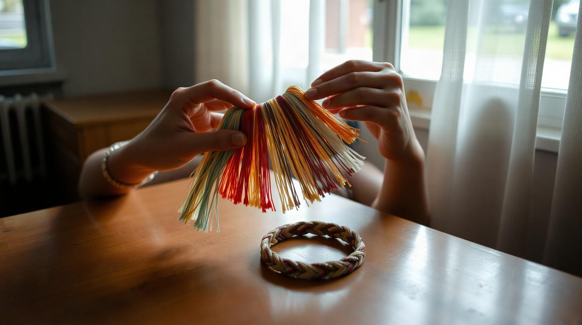 Fils de coton DMC disposés en éventail sur une table