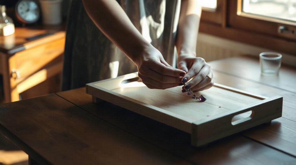 Bracelet améthyste et pierres naturelles sur surface en bois