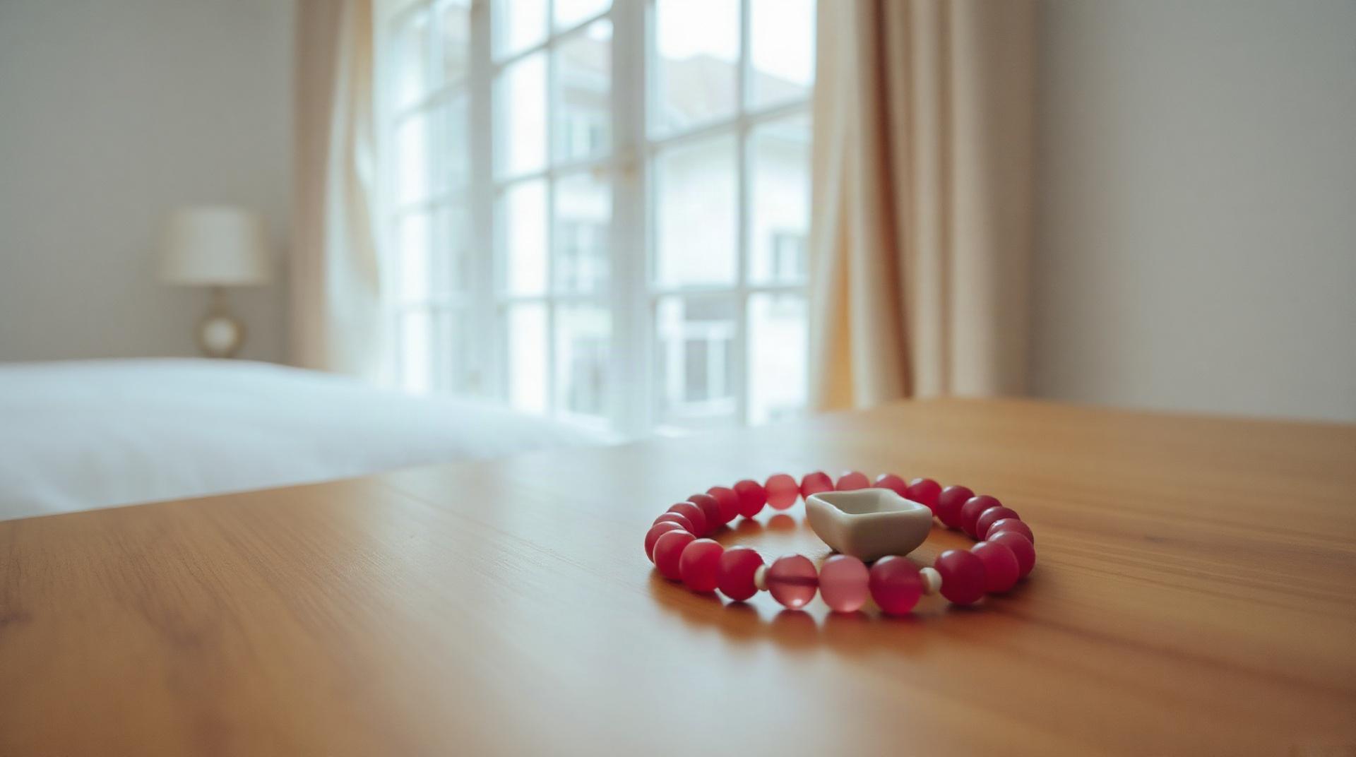Femme portant un bracelet en rhodonite rose au poignet